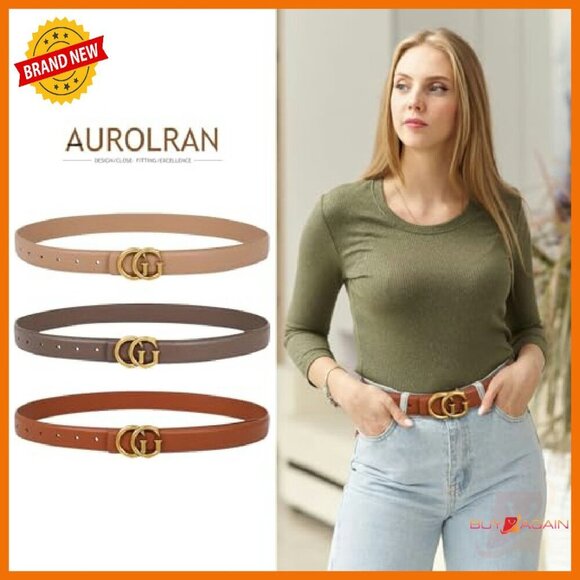 Women\'s Genuine Leather Belt with Buckle for Dresses Jeans Coats